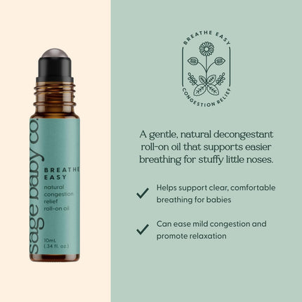 Breathe Easy | Infant Congestion Relief | Baby Runny Nose Relief | Natural Chest Comfort | Facial Massage Guide | Made with All Natural Ingredients | Mess Free Roll On Oil