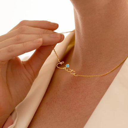 Xianofu Mothers Day Personalized Name Necklace for Women, 18K Gold Plated Handmade Custom Necklace with Kids Name, Dainty Birthstone Choker Nameplate Jewelry Gift for Mom