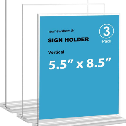 newnewshow Acrylic Sign Holder 5.5x8.5 Inch 3 Pack Vertical T Shape Double-Sided Desktop Display Holder. (Optional 8.5x11 8.5x5.5 5x7 Horizontal and Vertical)