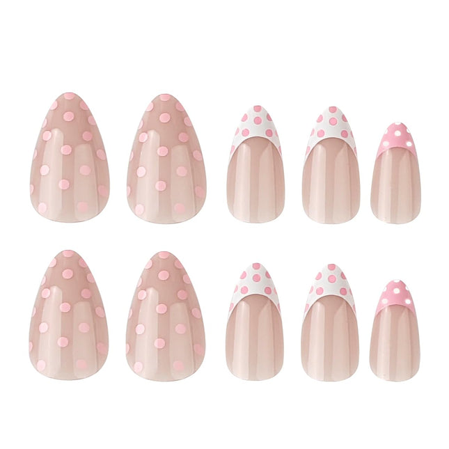 Pink Polka Dot Press on Nails - Short Almond Fake Nails