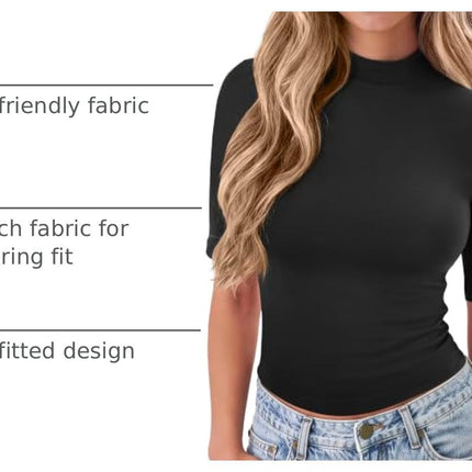 Womens Tops Mock Neck Short Sleeve Slim Basic Summer Fall Basic Tee