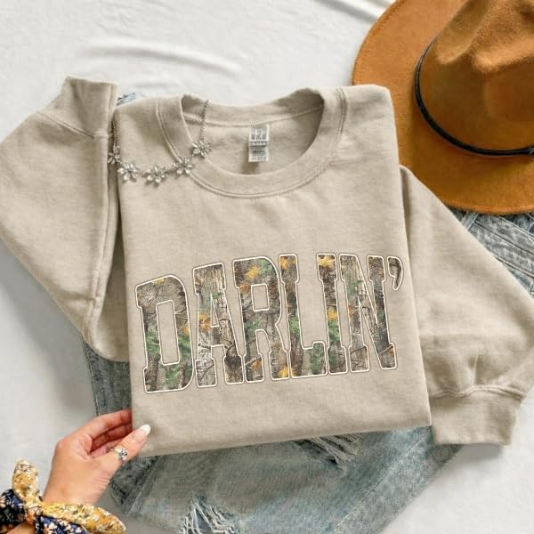 Unisex Darlin’ Camo Sweatshirt for Women – Western Country Graphic Crewneck Camouflage Southern Pullover - photo 2