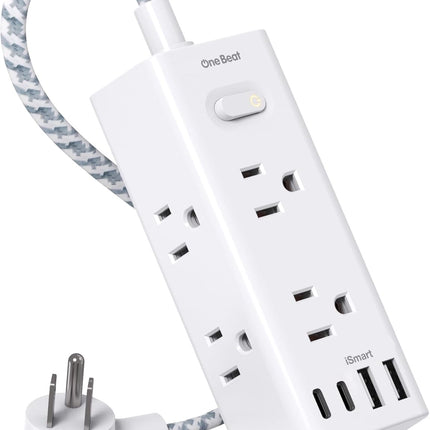 One Beat Short Extension Cord 1Ft, Flat Plug Power Strip Surge Protector - 6 Widely Outlets with 4 USB Ports (2 USB C), Wall Mount Small Power Strip for Travel, Home Office College Dorm Essentials