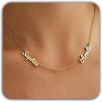 Elemtansy Mothers Day Custom Name Necklace for Women, Multiple Name Personalized 18K Gold Plated Handmade Family Necklace, Customized Jewelry Birthday Gift for Mom