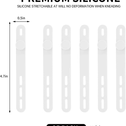 Oligei 25 Pcs Silicone Cable Ties, Cable Ties Reusable, High Elasticity Cord Wraps for Electrical Cords, Cord Organizer for Earphone, Phone Charger(White)
