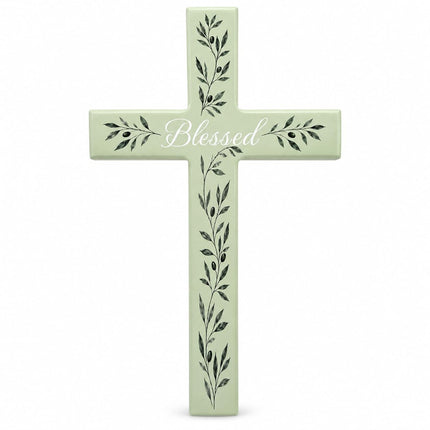Wall Cross, Wooden Olive Branch Christian Wall Decor, Baptism Gift for Home