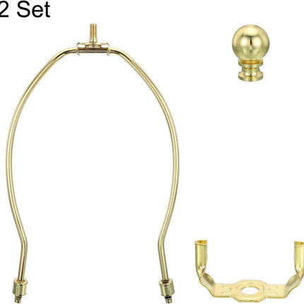 PATIKIL 8 Inch Lamp Harp Kit with Finial, 2 Set Detachable Shade Bracket Holder, DIY Lighting Accessories for Table Floor Lamps, Gold Tone