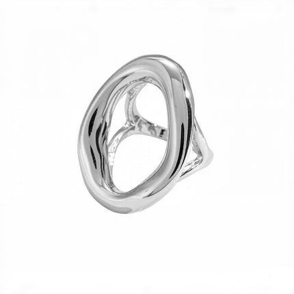 Chunky Irregular Hollow Oval Statement Ring For Women Adjustable Open Band Geometric Fashion Jewelry Gold Tone Or Silver Tone