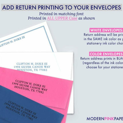 Modern Pink Paper Mens Personalized Stationery Set for Boys, Boys Personalized Thank you Notes, Men Custom Note Cards, Mens Stationary Set, Your Choice of Colors and Quantity