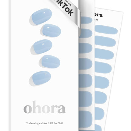 ohora Semi Cured Gel Nail Strips (N Cream Sky) - Blue, Solid, Works with Any UV/LED Lamps, Salon-Quality, Long Lasting, Easy to Apply & Remove - Includes 2 Prep Pads, Nail File & Wooden Stick