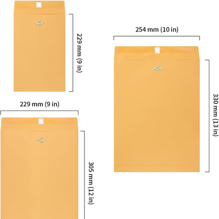 HOIGON 120 Pack 3 Sizes Clasp Envelopes, Kraft Paper Catalog Envelopes with Metal Clasp for Document Filing, Storage and Mailing (6x9, 9x12, 10x13 Inches)