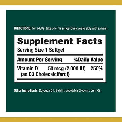 Nature's Bounty Vitamin D3 supplement facts label