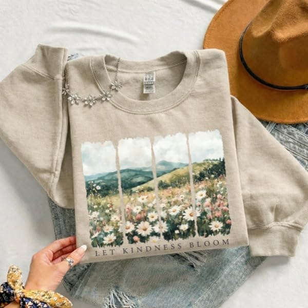 Let Kindness Bloom Floral Landscape Sweatshirt – Vintage Wildflower Meadow - photo 2