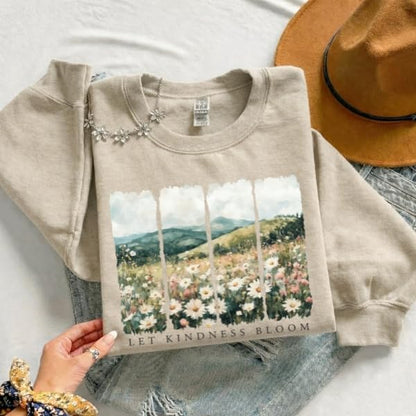 Let Kindness Bloom Floral Landscape Sweatshirt – Vintage Wildflower Meadow - photo 2