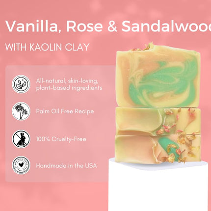 The King's Offspring – All-Natural Hand and Body Bar (Vanilla, Rose + Sandalwood) Soap Handmade with Plant Based Oils, Butters and Kaolin Clay in the USA (1 Bar, 4.5 oz)
