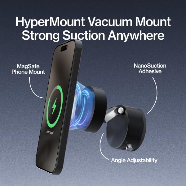 (Gen 2) Vacuum Phone Mount - Magnetic Phone Holder, Vacuum Seal Car Phone Mount, Use on Any Surface, Compatible with Apple MagSafe and Magnetic Rings Included for Android Devices