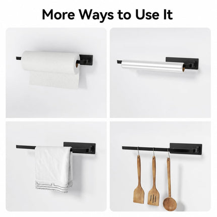 Paper Towel Holder Under Cabinet, Self-Adhesive or Drilling, Matte Black