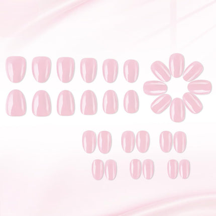 Soft Pink Press on Nails Short Oval Fake Nails with Solid Color Design,Reusable Artificial Nails,Easy Apply Full Cover Stick on Nails for Women Manicure 32Pcs