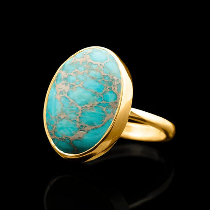 Natural Amazonite Crystal Ring 24K Gold Vermeil 925 Sterling Silver Oval Solitaire Gemstone Dainty Perseverance Crystal Virgo Wealth Statement Ring Handmade Turkish Fine Jewelry