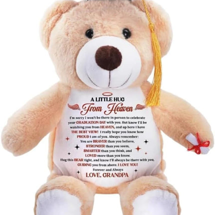 A Little Hug from Heaven - Personalized Graduation Teddy Bear 2026, Custom Memorial Graduation Gift for Son, Daughter from Dad, Mom - Sympathy Message Class of 2026 Bear from Heaven