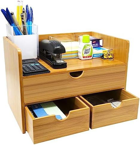 Sorbus Bamboo Desk Organizer - 3-Tier with Drawers - Main View