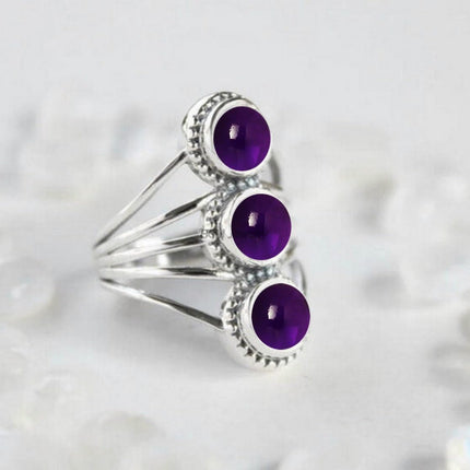 925 Sterling Silver 3 Stone Ring for Womens, Unique Handcrafted, Wedding, Anniversary, Engagement, Birthday, Christmas Gift (US Ring size)