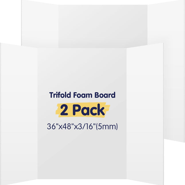2 Pack White Trifold Poster Board 36" x 48" Foam Core