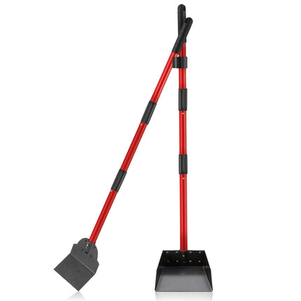 Dog Pooper Scooper,Tray and Spade Set Poop Scooper for Dogs, Adjustable Long Handle Metal Pooper Scooper with Bin for Pet Waste Removal, No Bending Clean Up for Medium and Large Dogs