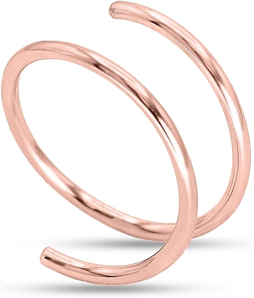 Double Nose Ring Hoop for Single Piercing, 14k Gold Filled or Sterling Silver Spiral Twist Nose Hoop for Women Men