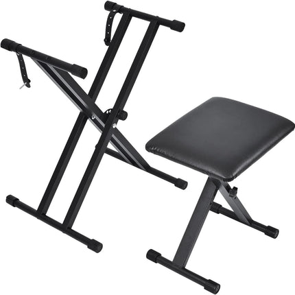 Keyboard Stand & Bench Set, Upgrade Heavy Duty Double-X Keyboard Stand, Adjustable & Portable Digital Piano Stand with Locking Straps