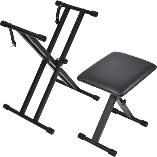 Keyboard Stand & Bench Set, Upgrade Heavy Duty Double-X Keyboard Stand, Adjustable & Portable Digital Piano Stand with