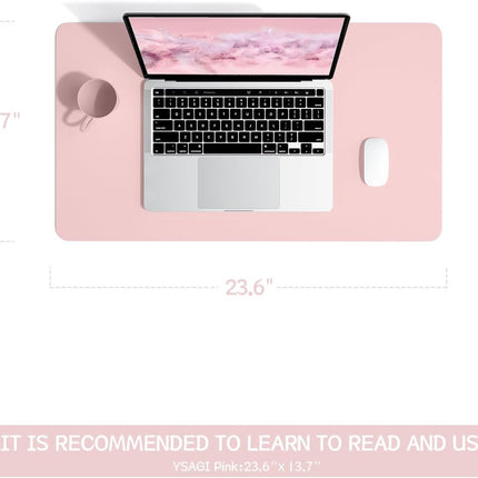 Non-Slip Leather Desk Pad, Waterproof Laptop Computer Desk Keyboard Mat, Table Protector Blotter Mat, Large Mouse Pad for Office/Work/Home/Decor(Pink, 23.6" x 13.7")