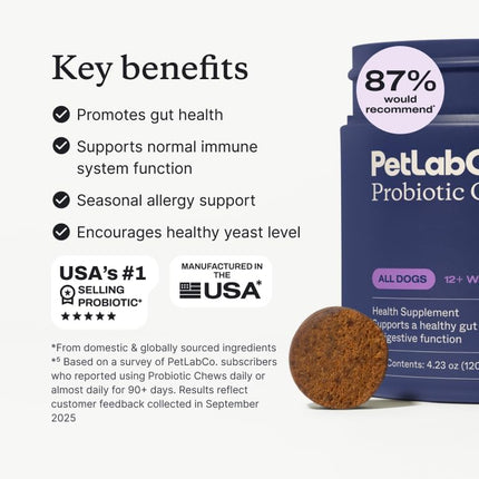 PetLab Co. Probiotics for Dogs, Support Gut Health, Occasional Diarrhea, Digestive Health & Seasonal Allergies - Pork Flavor - 30 Soft Chews - Packaging May Vary