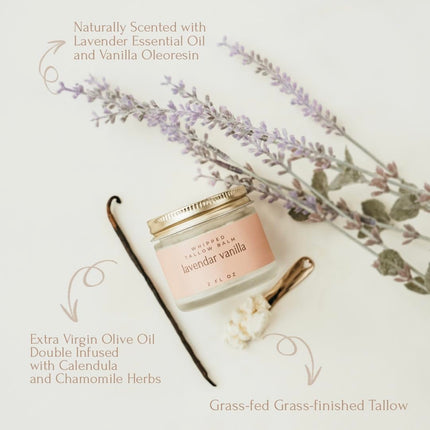 Whipped Tallow Balm – 100% Grass Fed Beef Tallow for Baby, Eczema & Sensitive Skin; Gentle Family Moisturizer for Dryness (Lavender Vanilla)