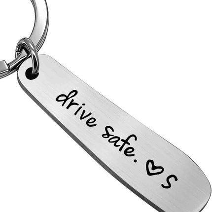 Drive Safe Keychain for Him or Boyfriend, Personalized Initial Keyring, Love Reminder for Drivers, New Driver Gift