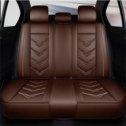 Luxury 5 Seats Car Seat Covers for Kia Forte 2018 Vehicles Front&Rear Seat Protector Waterproof Leather Seat Cushion Brown