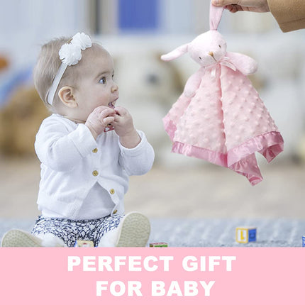 Loveys for Babies Bunny Security Blanket Baby Girl Gifts Newborn Soft Pink Lovie for Infant and Toddler Snuggle Toy Stuffed Animal, Pink 16 Inch