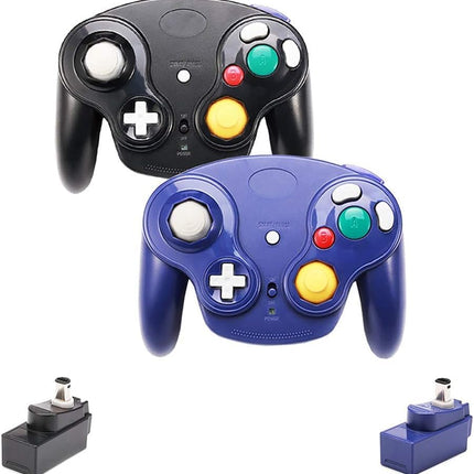 PGYFDAL Wireless Game Cube Controller, 2 Pieces 2.4G Wireless Classic Gamepad with Receiver Adapter for Wii Game Cube NGC GC (Dark Blue and Black)