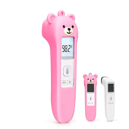 Cute Bear Silicone Thermometer Case Compatible with GoodBaby No-Touch Thermometer, Soft Anti-Drop Protective Cartoon Animal Cover Helps Calm Babies During Temperature Checks - Pink