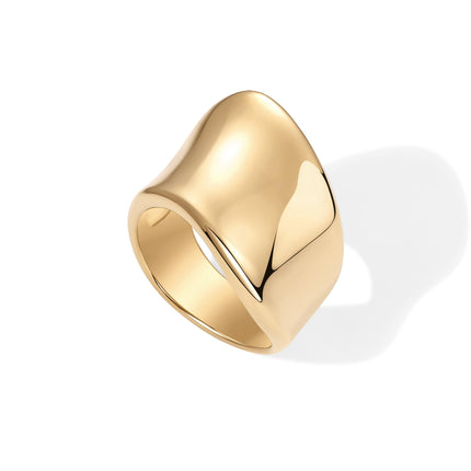 Anillo de Declaración Grueso Bañado en Oro de 14K para Mujer | Anillos Apilables Anchos de Acero Inoxidable
