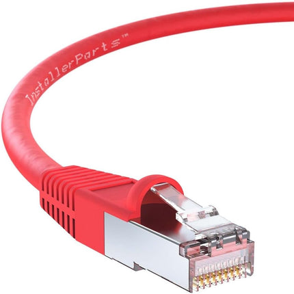 InstallerParts (10 Pack Ethernet Cable CAT5E Cable Shielded (FTP) Booted 12 FT - Red - Professional Series - 1Gigabit/Sec Network/Internet Cable, 350MHZ