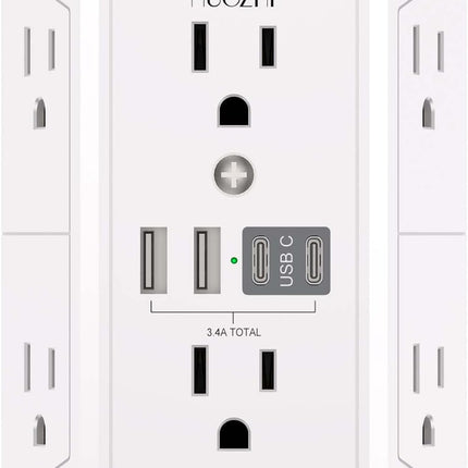 Outlet Extender Surge Protector - NUOZHI 6 Outlet Splitter with 4 USB Ports(2 USB-C), Multi Plug Wall Outlet 1680J Power Strip for Home Office Dorm Room Essentials, ETL, White
