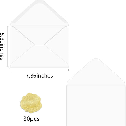 A7 Envelopes 30 Pack 5x7 V-Flap Thick Invitation Envelopes for 5x7 Photos,Cards, Birthday, Weddings, Graduations, Announcements, Baby Shower 5.28 "x 7.13" (White, A7)