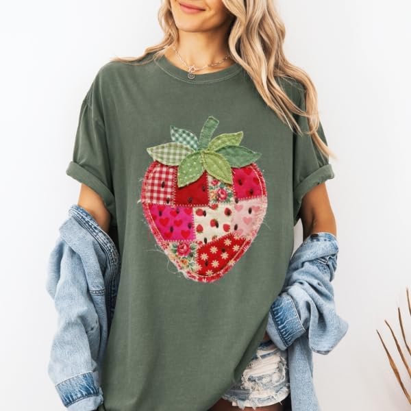 Faux Patchwork Strawberry T-Shirt, Colorful Strawberry - photo 4
