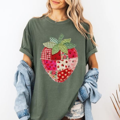 Faux Patchwork Strawberry T-Shirt, Colorful Strawberry - photo 4