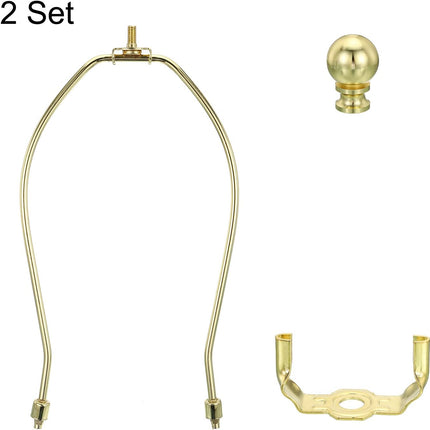 PATIKIL 9.5 Inch Lamp Harp Kit with Finial, 2 Set Detachable Shade Bracket Holder, DIY Lighting Accessories for Table Floor Lamps, Gold Tone