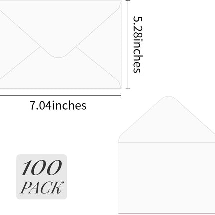 A7 Envelopes 100 Pack Envelopes 5x7 V-shaped Flap, Suitable for 5x7 Photos, Cards, Weddings, Invitations, Announcements, Baby Gifts 5.25 "x 7.25" (100, White)