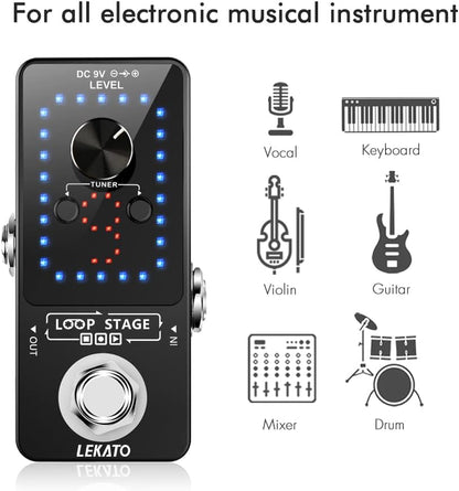 Black Guitar Looper Pedal with Tuner, 9 Loops and 40 Minutes - photo 2