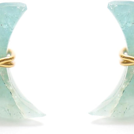 Gempires Gemstone Half Moon Stud Earrings for Women | Gold Wire Wrapped Push Back Studs | Minimal Celestial Jewelry | Handmade Everyday Gift Earrings | Citrine, Emerald, Amethyst & More Options