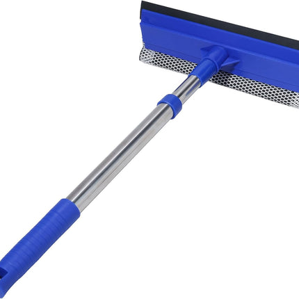 2-in-1 Car Windshield Squeegee and Sponge Scrubber for Cleaning and Washing, Rubber Blade Cleaner with Handle, Retractable car Wipers Suitable for All Vehicles, Blue